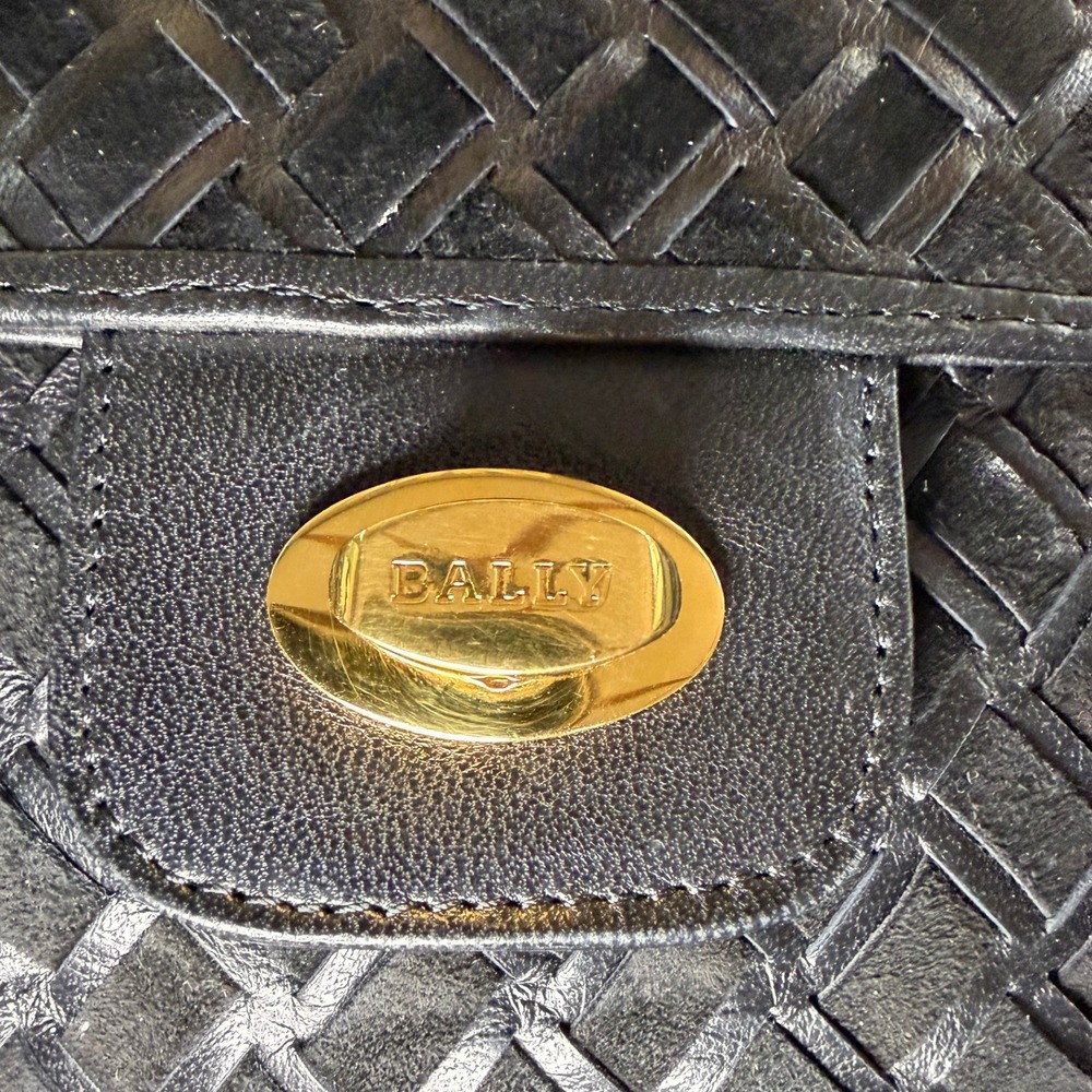 Vintage Bally Black Woven Suede Leather Top Handle Bag Gold Hardware - Picture 9 of 15